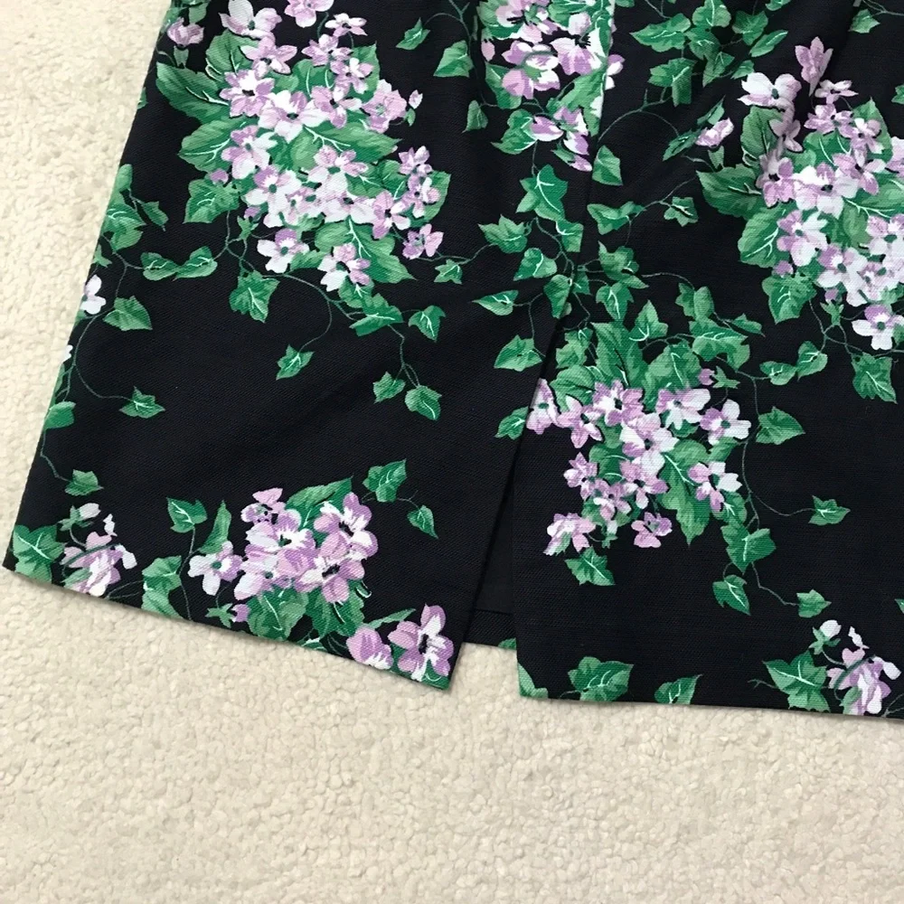 Talbots Navy Pencil Skirt with Green and Lilac Floral Print - Picture 14 of 15